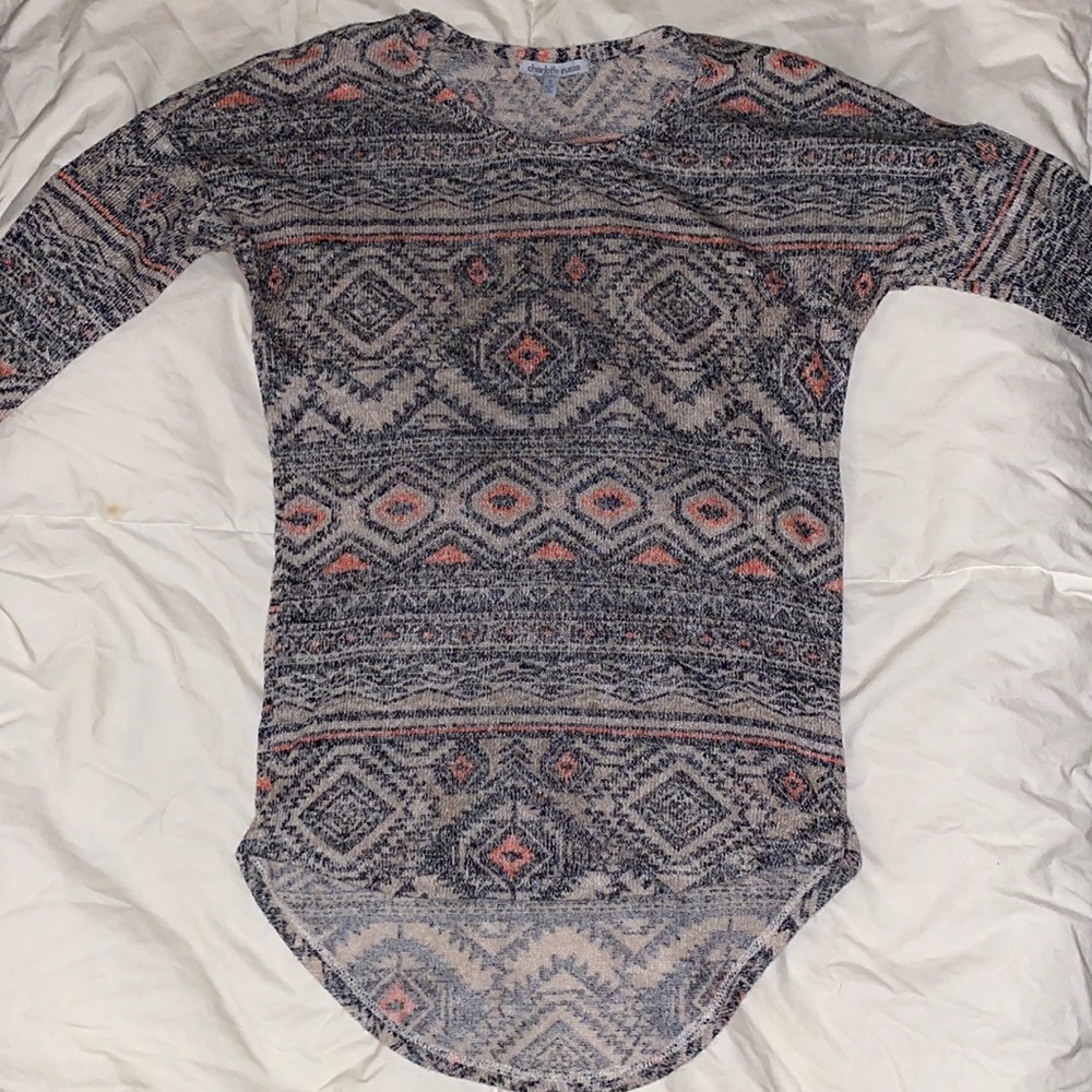 Aztec design 3/4 sleeve knitted shirt